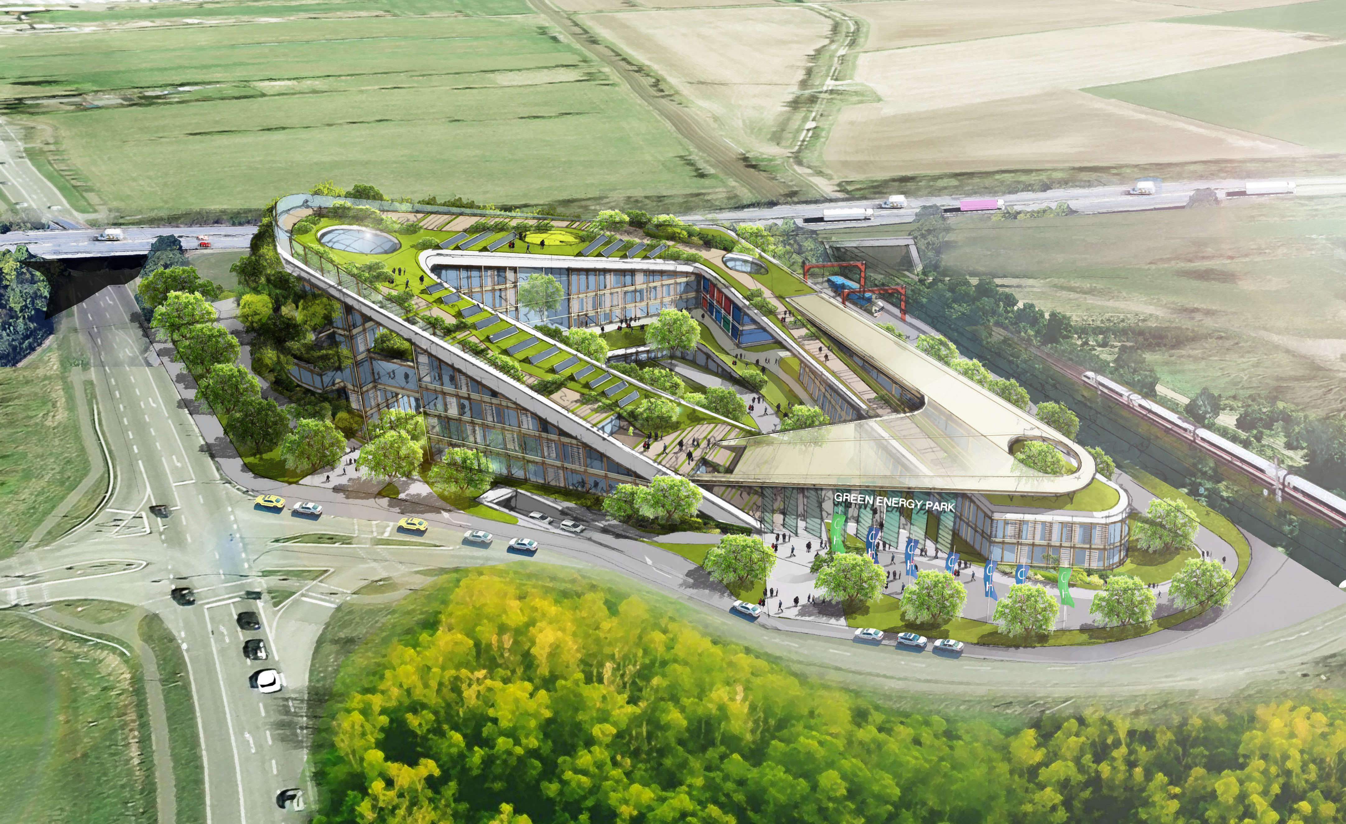 Architectural rendering of the Green Energy Park Region Heide campus